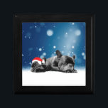 Christmas French Bulldog Puppies snow santa hat Jewelry Box<br><div class="desc">Cute French Bulldog puppies sleeping in snow wearing santa hat. Perfect gift for Christmas!</div>