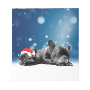 Christmas French Bulldog Puppies snow santa hat Notepad