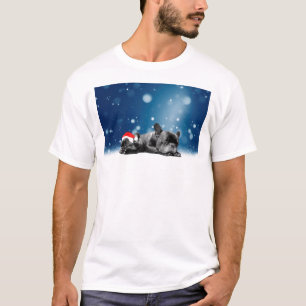 Christmas French Bulldog Puppies snow santa hat T-Shirt