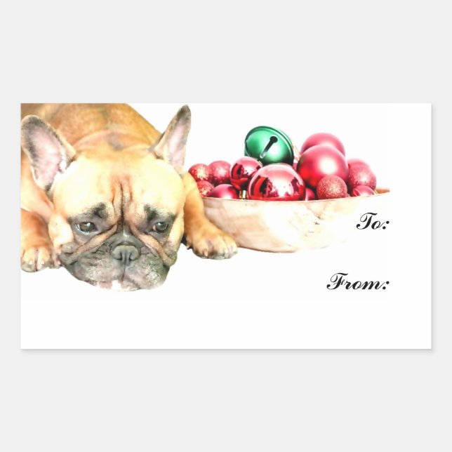 Christmas French Bulldog Rectangular Sticker (Front)