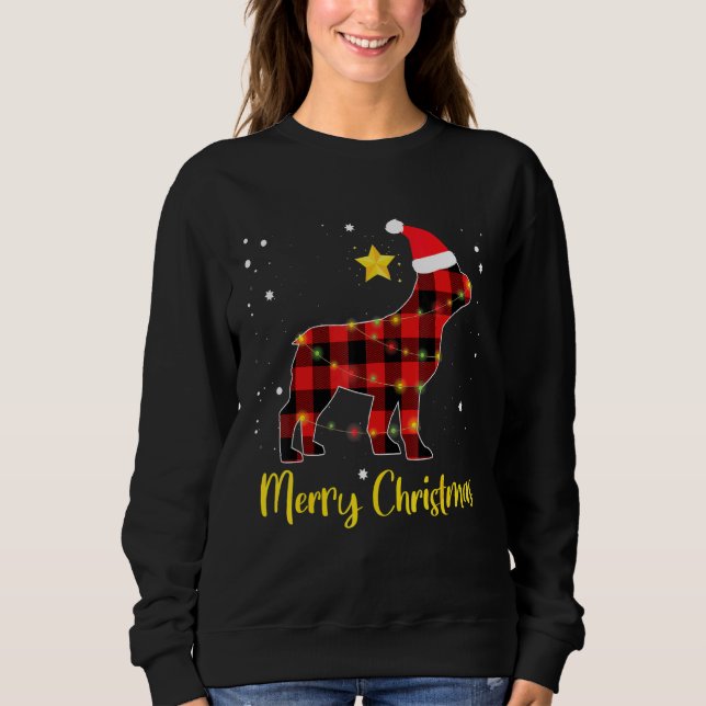 Christmas French Bulldog Red Plaid Dog Pajama Sweatshirt (Front)