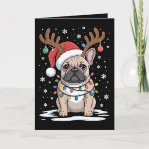 Christmas French Bulldog Reindeer Dog Xmas Lights Card