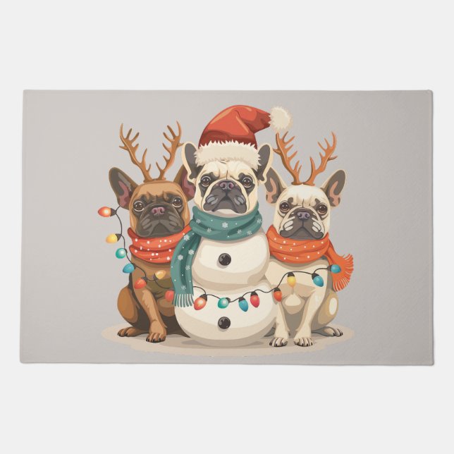 Christmas French Bulldog Reindeer Dogs Doormat (Front)