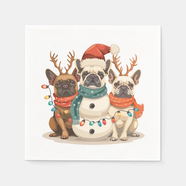 Christmas French Bulldog Reindeer Dogs Napkins (Front)
