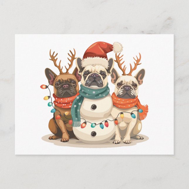 Christmas French Bulldog Reindeer Dogs Postcard (Front)
