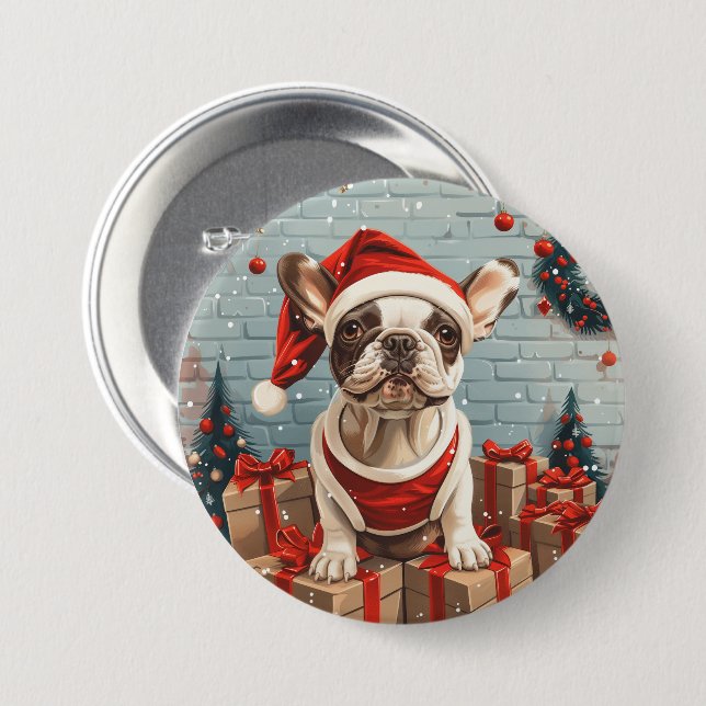 Christmas French Bulldog Santa Dog Button (Front & Back)