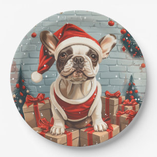 Christmas French Bulldog Santa Dog Paper Plates
