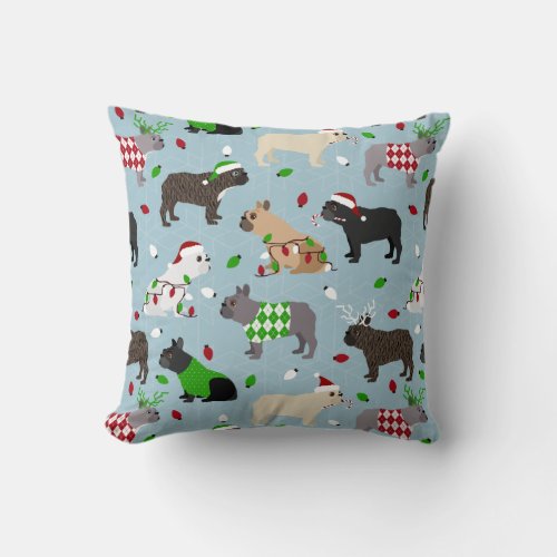 Christmas French Bulldog Throw Pillow