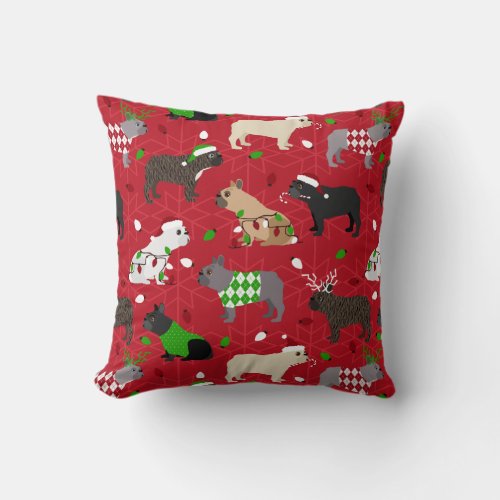 Christmas French Bulldog Throw Pillow