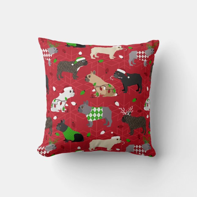Christmas French Bulldog Throw Pillow (Front)