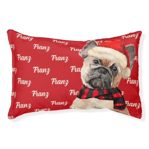 Christmas French Bulldog with Dogs Name Pet Bed
