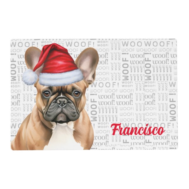 Christmas French Bulldog with Name Pet Dinner Placemat (Back)