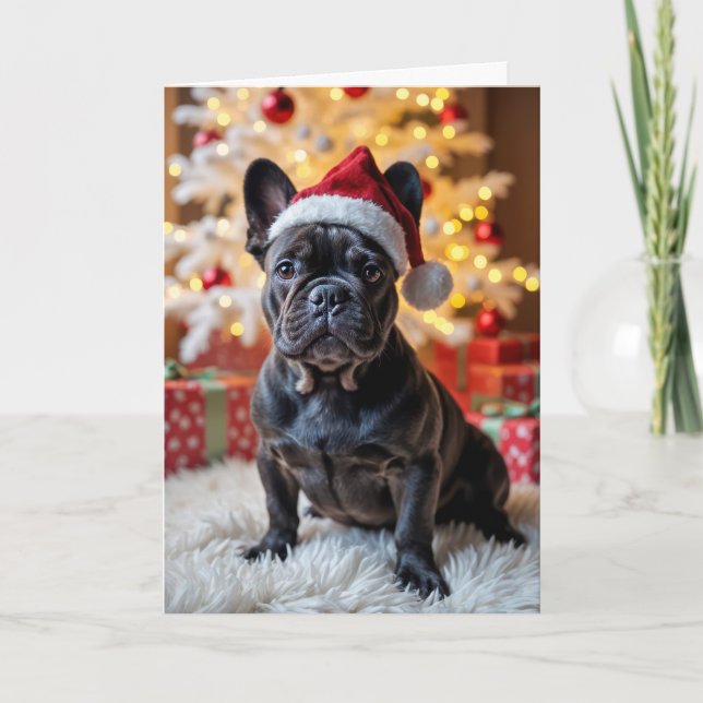 Christmas French Bulldog With Santa Hat Card (Front)