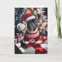 Christmas French Bulldog With Santa Hat