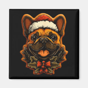 Christmas French Bulldog With Santa Hat Gingerbrea Magnet