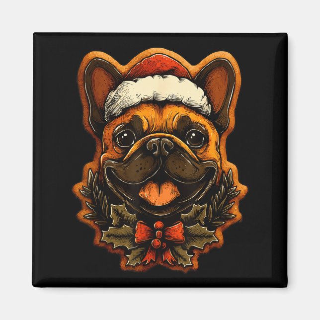 Christmas French Bulldog With Santa Hat Gingerbrea Magnet (Front)
