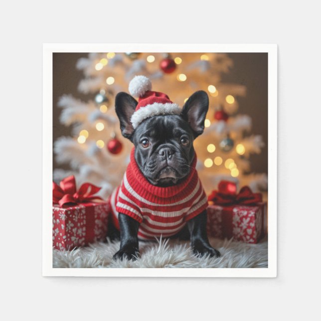 Christmas French Bulldog With Santa Hat Napkins (Front)