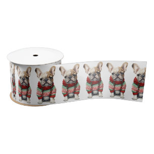 Christmas French Bulldog With Sweater Satin Ribbon