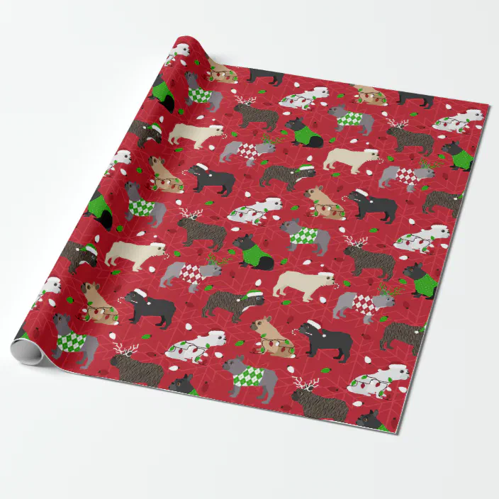 French Bulldog  Theme Winter Christmas Holiday Gift Wrapping Paper Roll 