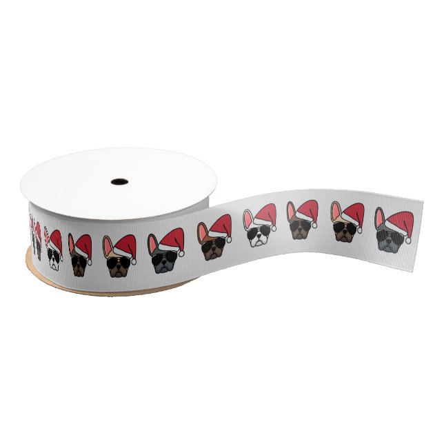 Christmas French Bulldogs Frenchie Pattern Grosgrain Ribbon (Spool)