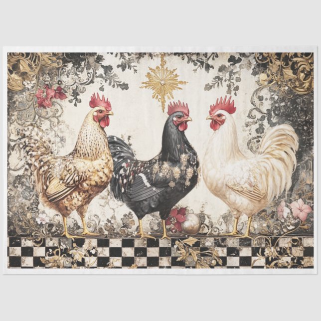 Christmas French Chickens Tissue Paper (Front)