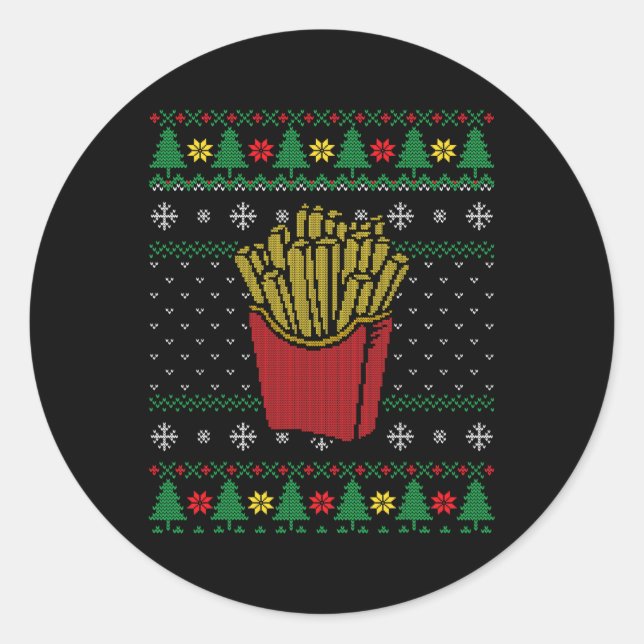 Christmas French Fries Ugly Sweater  Classic Round Sticker (Front)
