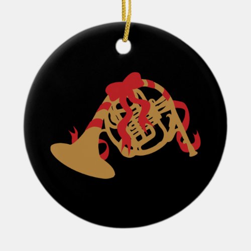 Christmas French Horn Ceramic Ornament