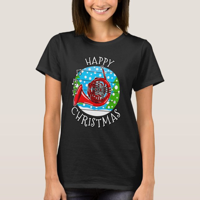 Christmas French Horn  Hornist Brass Musician  Xma T-Shirt (Front)