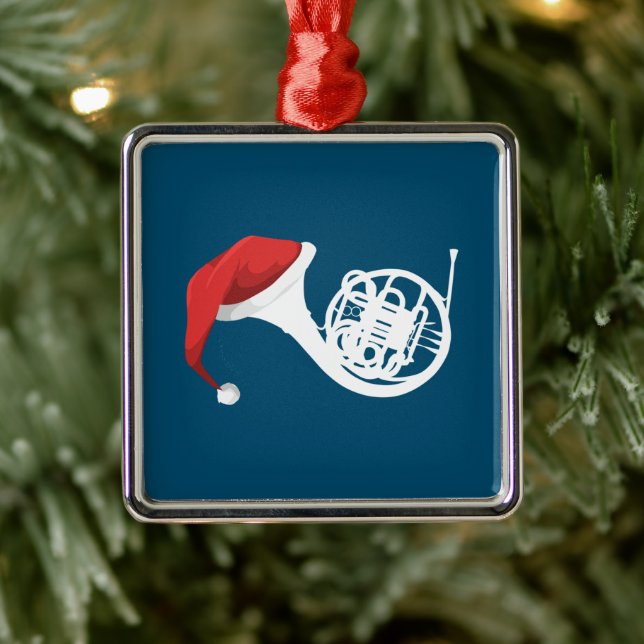 Christmas French Horn Shirt - Santa French Horn Metal Ornament (Tree)
