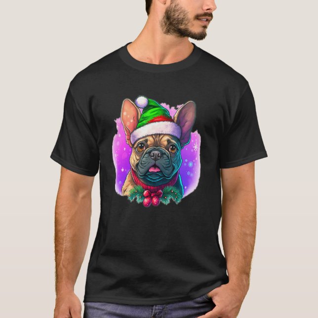 Christmas Frenchie Dog with Purple (C) T-Shirt (Front)
