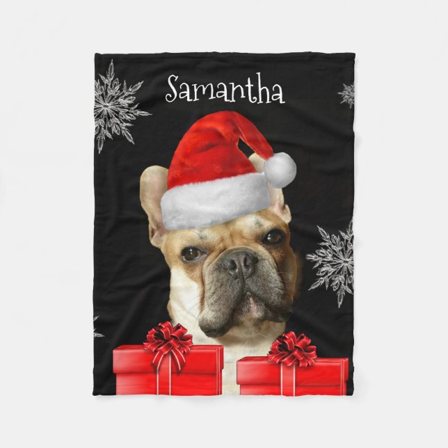 Christmas Frenchie personalized dog fleece blanket (Front)