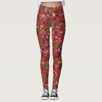 &quot;Christmas Frenzy&quot; Leggings — Full colour on red