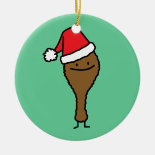Christmas Fried Chicken leg Santa hat drumstick Ceramic Ornament