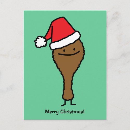 Christmas Fried Chicken leg Santa hat drumstick Holiday Postcard