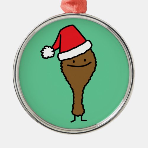 Christmas Fried Chicken leg Santa hat drumstick Metal Ornament