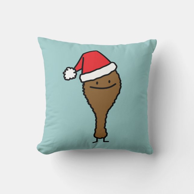 Christmas Fried Chicken leg Santa hat drumstick Throw Pillow (Front)