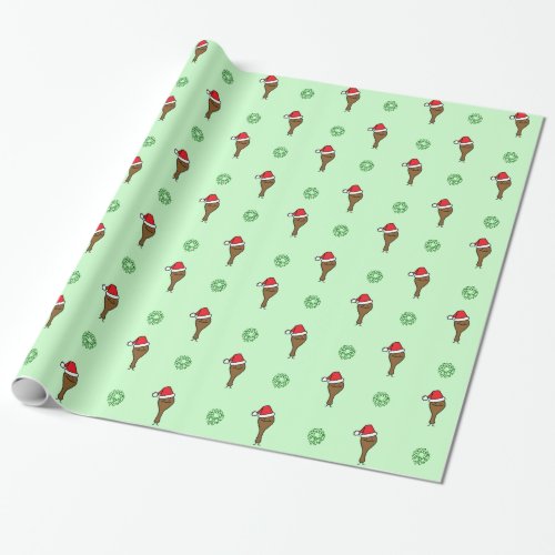 Christmas Fried Chicken leg Santa hat drumstick Wrapping Paper