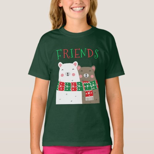 Christmas Friends Cute Animal Friendship Kids T_Shirt