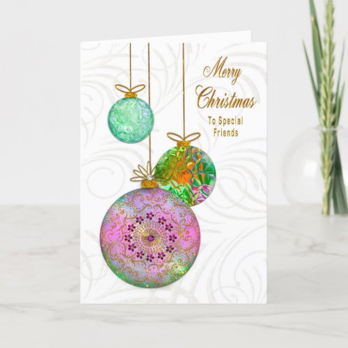 Christmas Friends Fancy Colorful Tree Ornaments Holiday Card