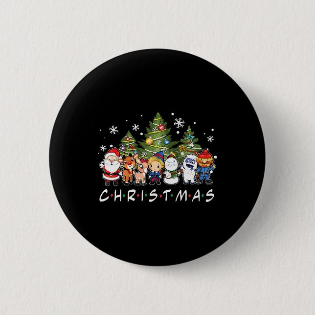 Christmas Friends Santa Rudolph Snowman Family Xma Button (Front)
