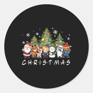 Christmas Friends Santa Rudolph Snowman Family Xma Classic Round Sticker