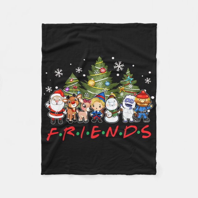 Christmas Friends Santa Rudolph Snowman Family Xma Fleece Blanket (Front)