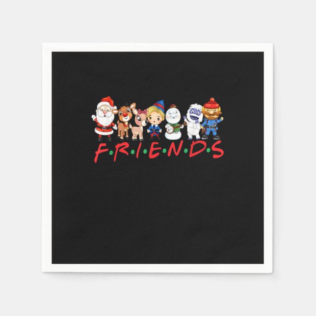 Christmas Friends Santa Rudolph Snowman Family Xma Napkins (Front)