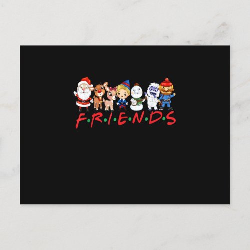 Christmas Friends Santa Rudolph Snowman Family Xma Postcard