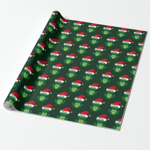 Christmas Frog Adorable Green Wrapping Paper