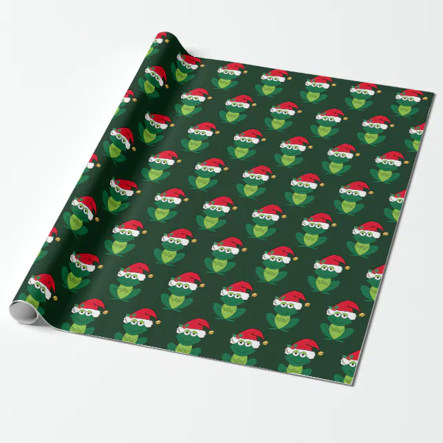 Christmas Frog Adorable Green Wrapping Paper | Zazzle