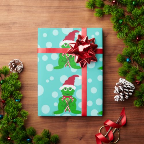 Christmas Frog Blue Wrapping Paper