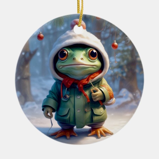 Christmas Frog Ceramic Ornament (Front)