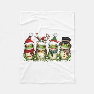 Christmas Frog Crew Santa Elf Reindeer Xmas Lights Fleece Blanket