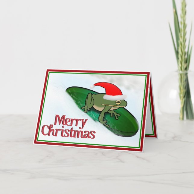 Christmas Frog Dashing Thru the Snow on a Lily Pad Holiday Card (Front)